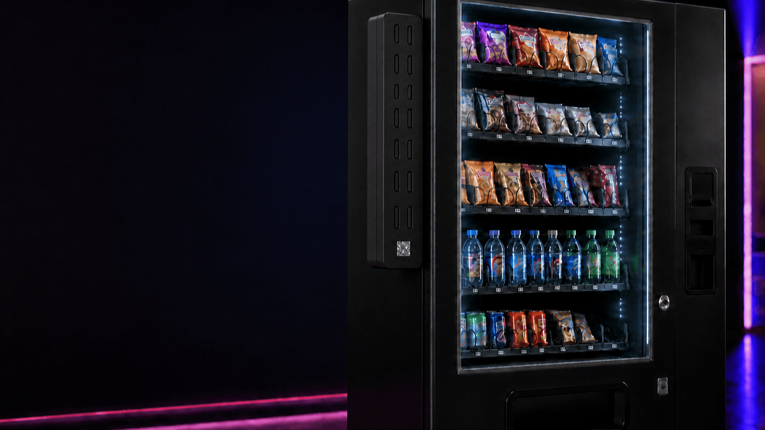 CV8 eight-power-bank add-on mounted to a vending machine
